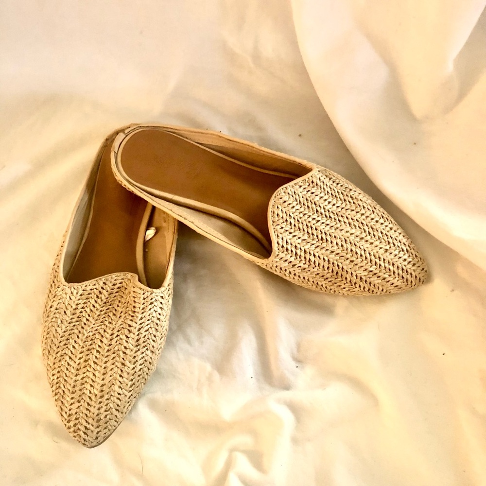 Tan crocheted flats